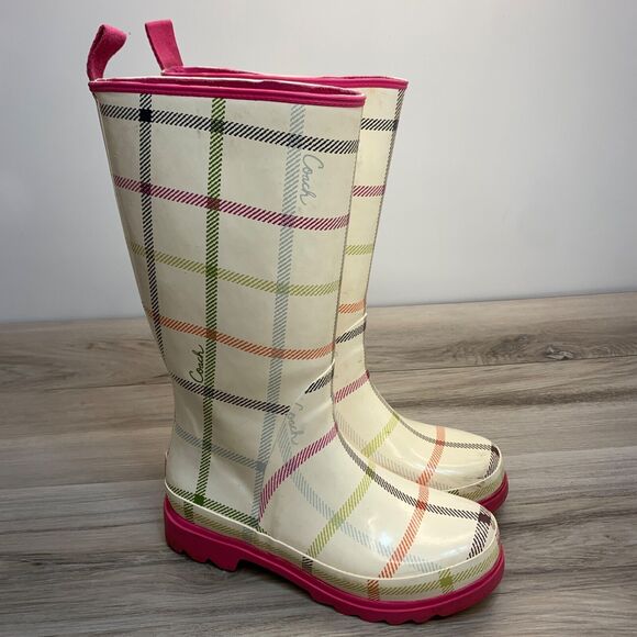 COACH Plaid Rubber Rain Boots Size 6 M Women's multi-colored Paisley A7107 - Picture 1 of 13